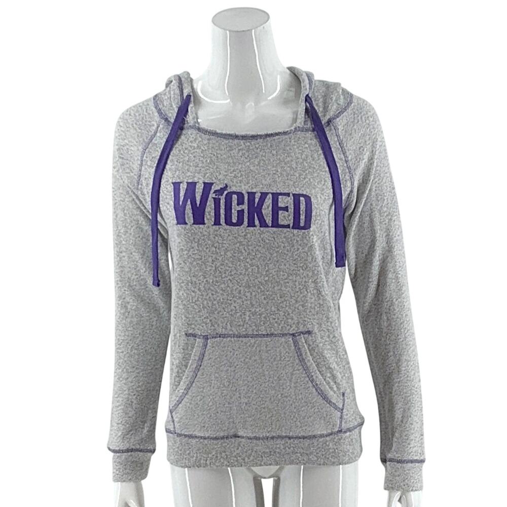 Wicked Womens Sweater Size Small Gray Purple Graphic Musical Hooded Hoodie